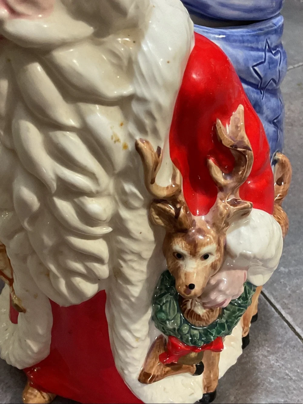 Hand-Painted Ceramic Santa Figurine with Reindeer - Red and White
